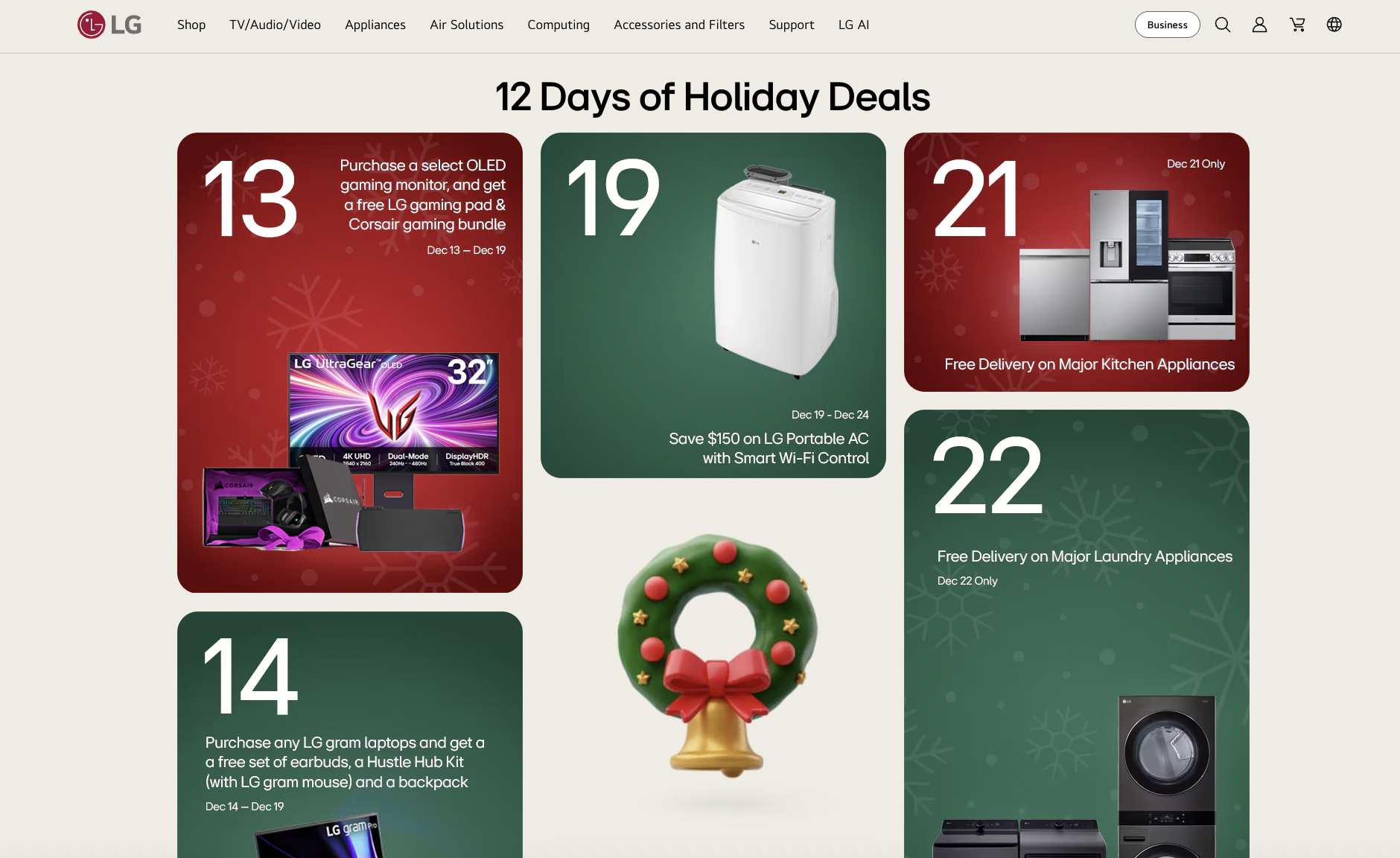 LG: 12 Days of holiday sales landing page